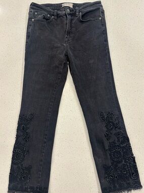Free People Women’s Black Embroidered Hem Jeans W28